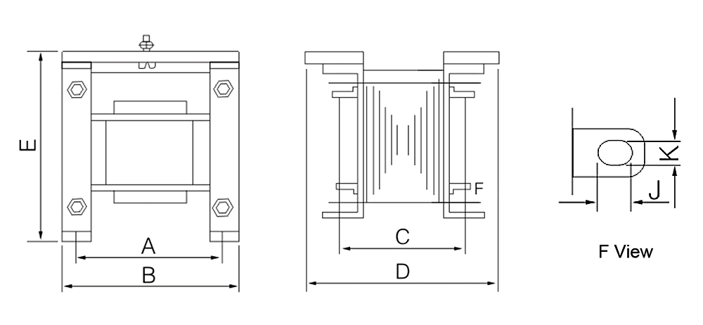 The External Dimensions Diagram of the BK Series Single-Phase Control Transformer
